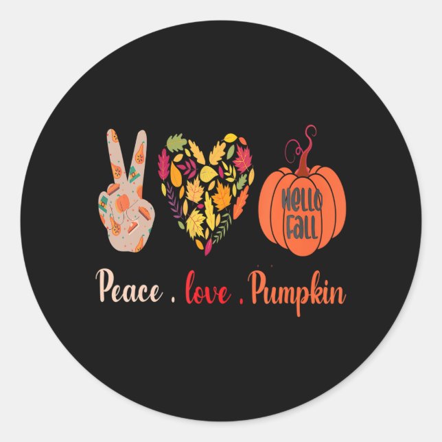 Sticker Rond Peace Love Citrouille Thanksgiving Heart Fall (Devant)