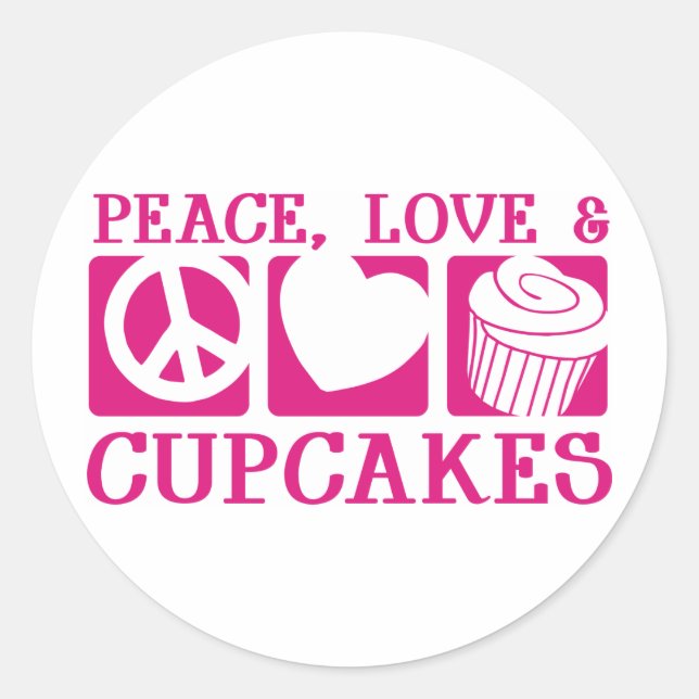 Sticker Rond Peace Love Cupcakes (Devant)