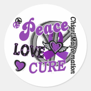Sticker Rond Peace Love Cure 2 Chiari Malformation