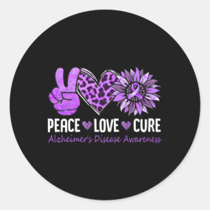 Sticker Rond Peace Love Cure Alzheimer Maladie Sensibilisation