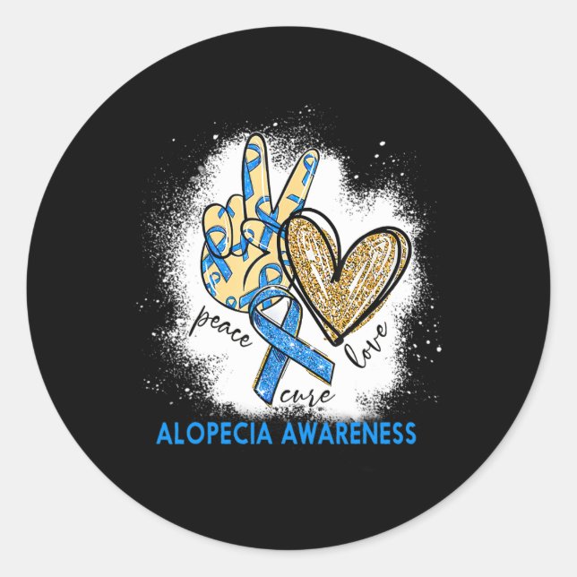 Sticker Rond Peace Love Cure Bleached Alopecia Sensibilisation (Devant)