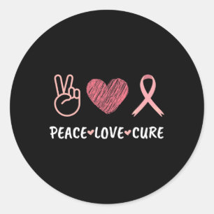 Sticker Rond Peace Love Cure Cancer du sein Sensibilisation Fem