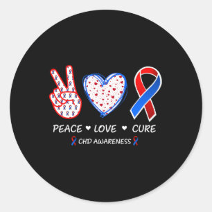Sticker Rond Peace Love Cure Chd Cardio-Maladie Sensibilisation