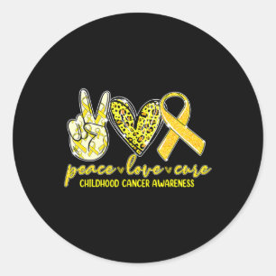 Sticker Rond Peace Love Cure Chilhood Cancer Awareness Leopart