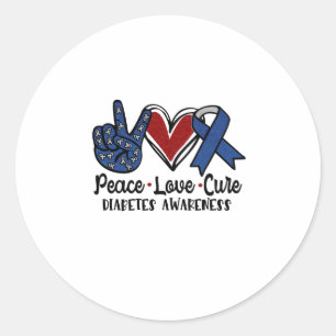 Sticker Rond Peace Love Cure Diabète Sensibilisation