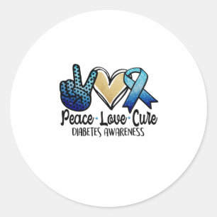 Sticker Rond Peace Love Cure Diabetes Awareness