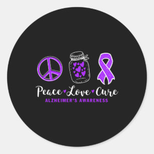 Sticker Rond Peace Love Cure For Heimerheimer S Warrior Tee Hei