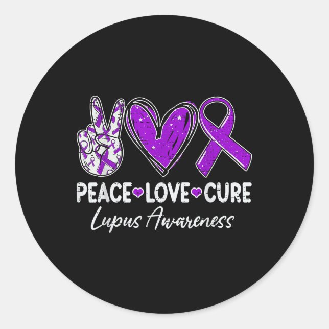 Sticker Rond Peace Love Cure Lupus Sensibilisation Guerrier Rib (Devant)