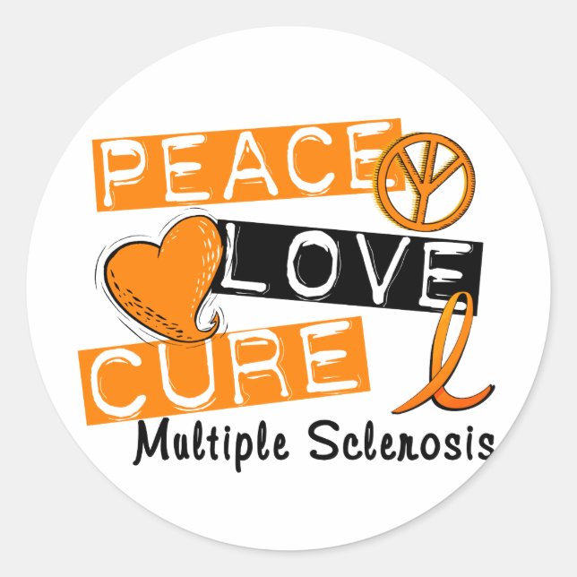 Sticker Rond Peace Love Cure Multiple Sclérose MS (Devant)