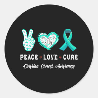 Sticker Rond Peace Love cure Ovarienne cancer sensibilisation h