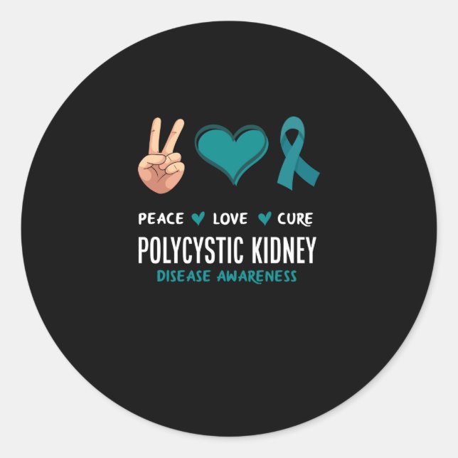 Sticker Rond Peace Love Cure Polycystique Maladie rénale (Devant)