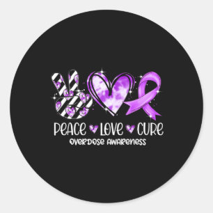 Sticker Rond Peace Love Cure Purple Ribbon Overdose Sensibilisa