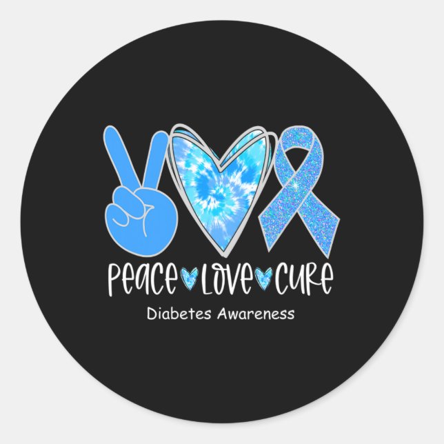 Sticker Rond Peace Love Cure T1d Sensibilisation au diabète Rub (Devant)