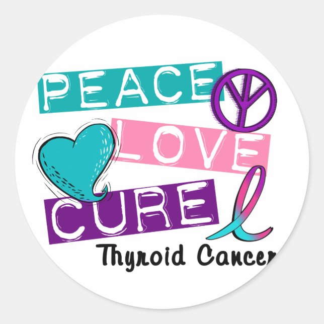 Sticker Rond PEACE LOVE CURE Thyroid Cancer Chemises & Cadeaux (Devant)