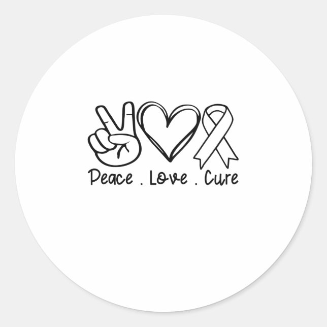 Sticker Rond Peace Love Cure White Ribbon (Devant)