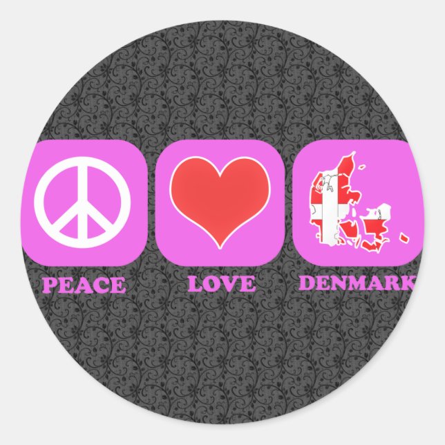 Sticker Rond Peace Love Danemark (Devant)