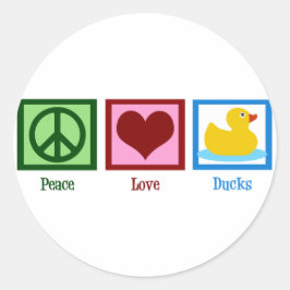 Sticker Rond Peace Love Ducks