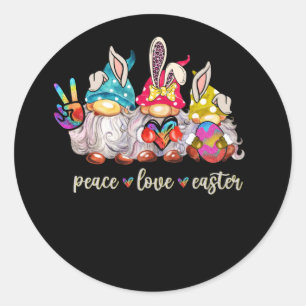 Sticker Rond Peace Love Easter Gnome Gnomies Happy Easter Day