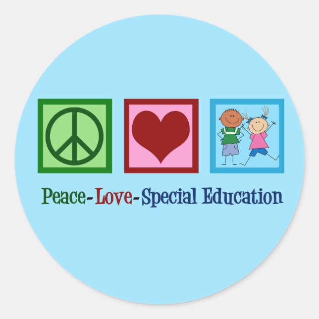 Sticker Rond Peace Love Enseignant de l'éducation spéciale (Devant)
