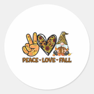 Sticker Rond Peace Love Fall Fun Gnome Autumn Lover Citrouilles
