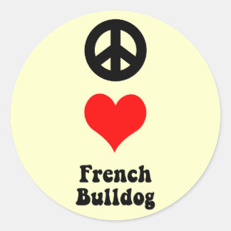 Sticker Rond Peace love French Bulldog