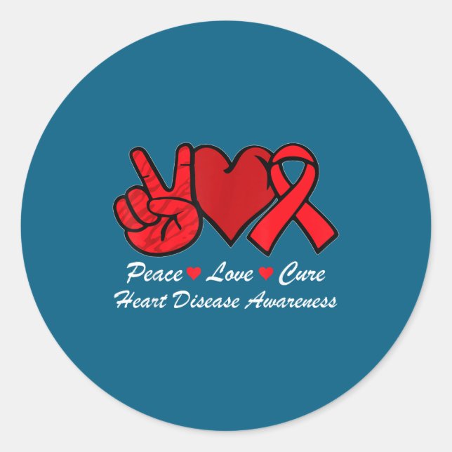Sticker Rond Peace Love Heart Disease Awareness Chd Suprt Wear  (Devant)