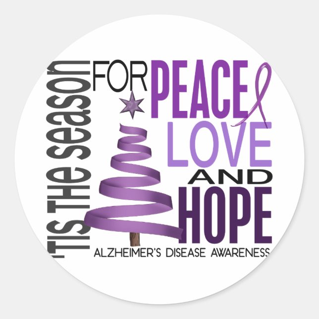 Sticker Rond Peace Love Hope Noël Alzheimer's Disease (Devant)