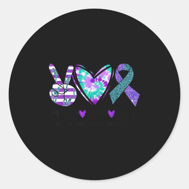 Sticker Rond Peace Love Hope Suicide Prevention Awareness Tie-d (Devant)