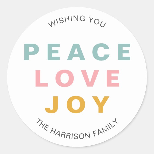 Sticker Rond Peace Love Joy Noël (Devant)