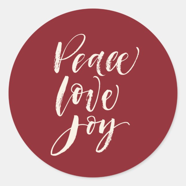 Sticker Rond Peace Love Joy Noël Holiday Red (Devant)
