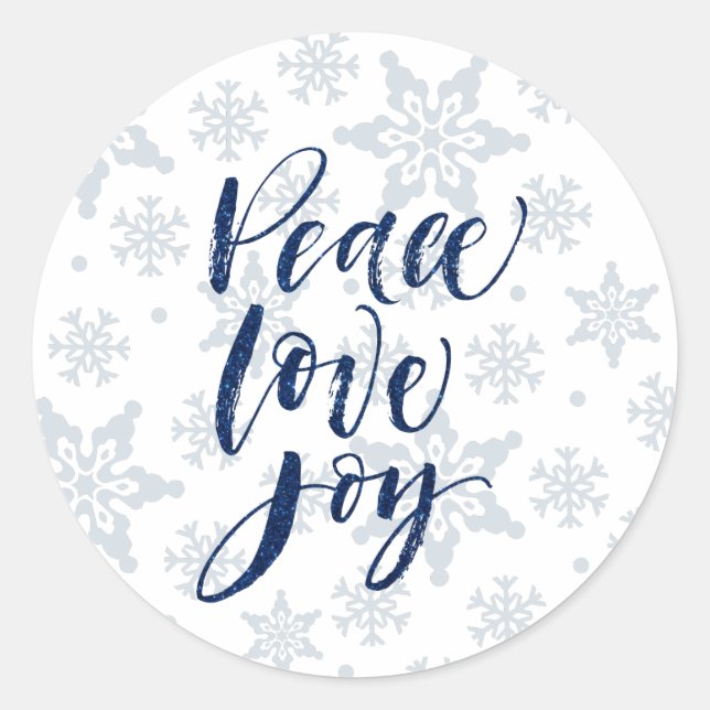 Sticker Rond Peace Love Joy Snowflake Noël Carte Holiday (Devant)