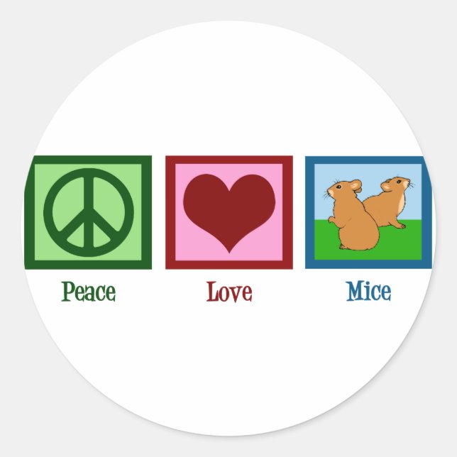 Sticker Rond Peace Love Mice (Devant)