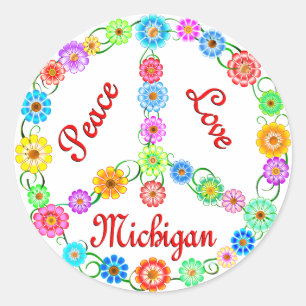 Sticker Rond Peace Love Michigan