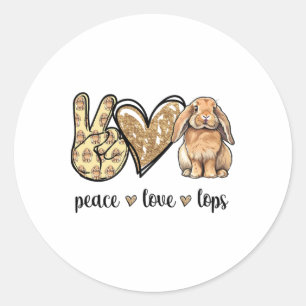 Sticker Rond Peace Love Mini Holland Lop Bunny Lapin Lover