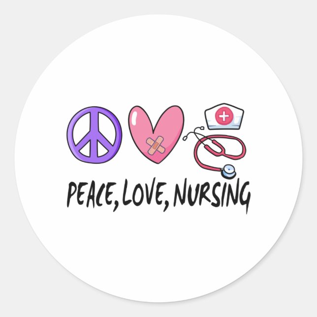 Sticker Rond Peace Love Nuring (Devant)