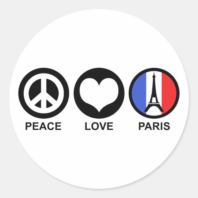 Sticker Rond Peace Love Paris (Devant)
