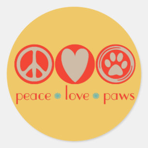 Sticker Rond Peace Love Paws