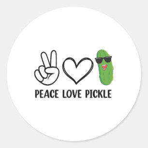 Sticker Rond Peace Love Pickle Dancing Cucumber Pickle Food Squ