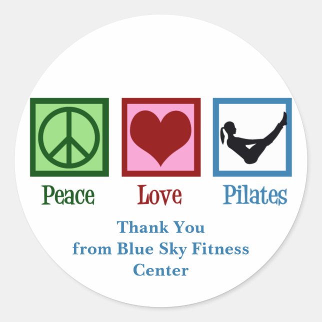 Sticker Rond Peace Love Pilates Cute Custom Studio (Devant)