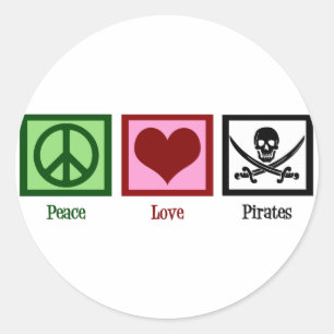 Sticker Rond Peace Love Pirates