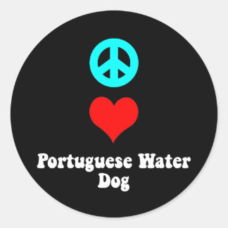 Sticker Rond Peace love Portugais Water Dog