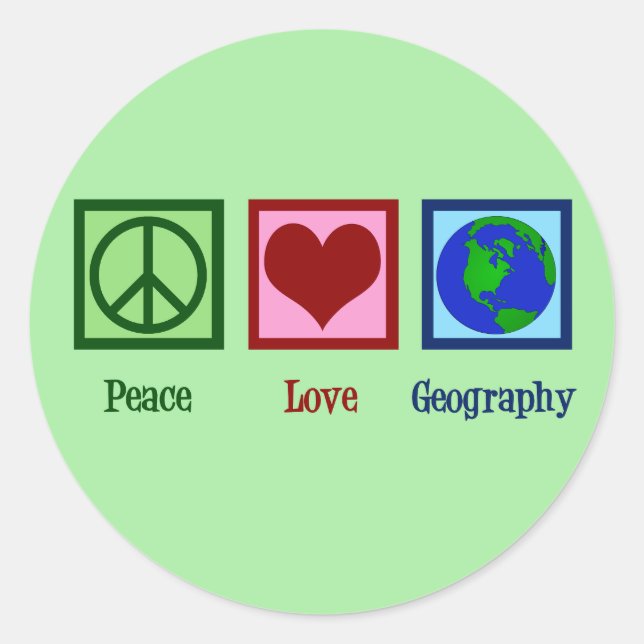 Sticker Rond Peace Love Professeur de géographie (Devant)