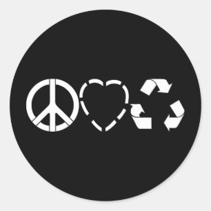 Sticker Rond Peace Love Recycle