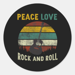 Sticker Rond Peace Love Rock & Roll Guitare Player Guitaris