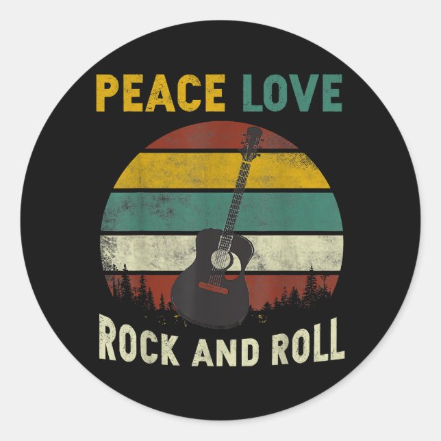 Sticker Rond Peace Love & Rock & Roll Guitare Player Guitariste (Devant)