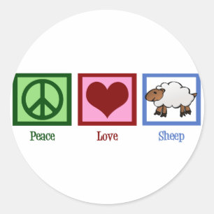 Sticker Rond Peace Love Sheep