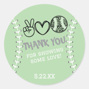 Sticker Rond Peace Love Softball Anniversaire Invitation