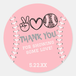 Sticker Rond Peace Love Softball Anniversaire Invitation