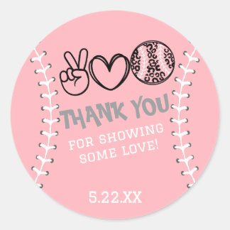 Sticker Rond Peace Love Softball Anniversaire Invitation