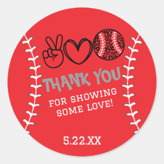 Sticker Rond Peace Love Softball Anniversaire Invitation